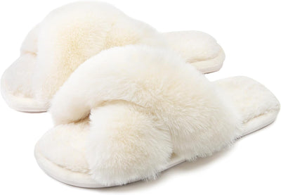 Cozy Furry Cross Band Slippers: Stylish Indoor/Outdoor Warm & Breathable Shoes